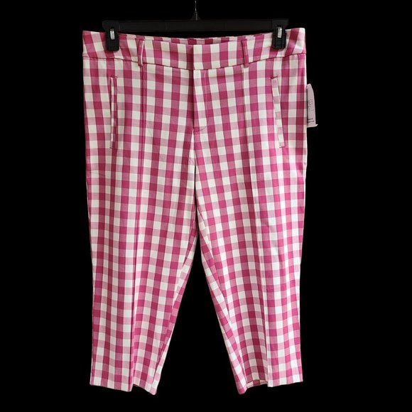 Time and Tru Womens Size 16 Crop Capri Pants Rosiest Rouge Plaid - Picture 1 of 12